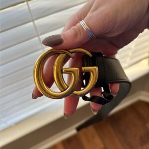 Gucci Black Belt with Gold GG Buckle